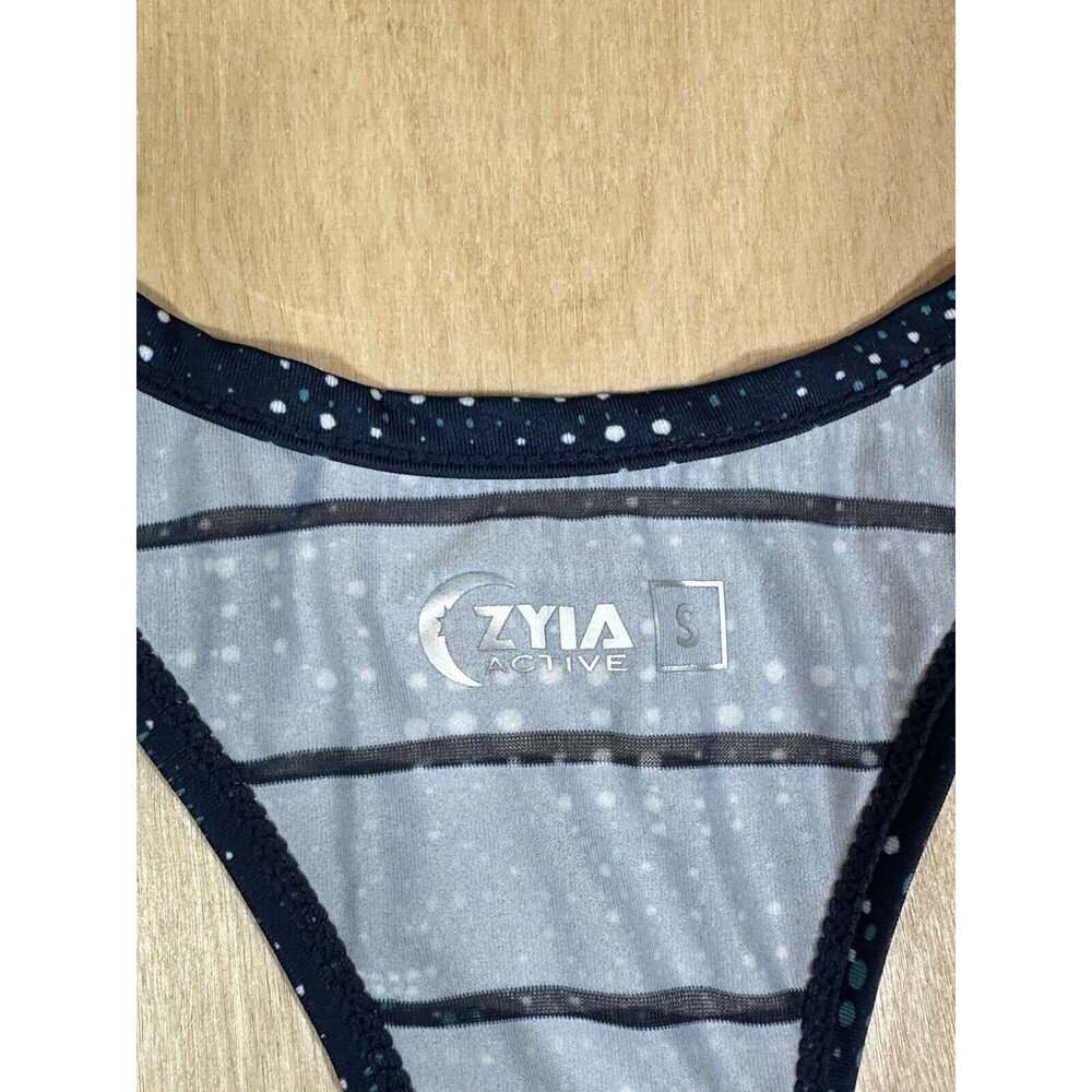 Zyia Active Navy Blue With Teal And White Spots Tank Size Small Shear Stripes - Picture 7 of 11